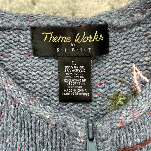 Theme Works Blue Primitive Snowman Full Zip Sweater Vest Large Grandmacore - Picture 3 of 8